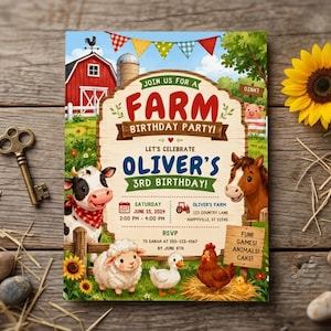 Farm Birthday Invitation, Editable Barnyard Party Invite Template,  Farm Animals Bday Invitation, Farm theme birthday Digital Download