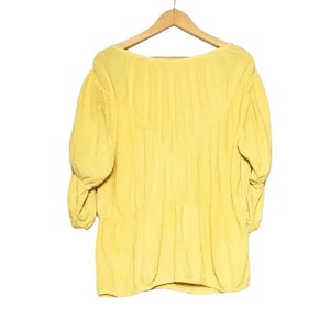 Vintage 1970s Yellow Gauze Peasant Top – India Cotton, Puff Sleeves, Boho Fit
