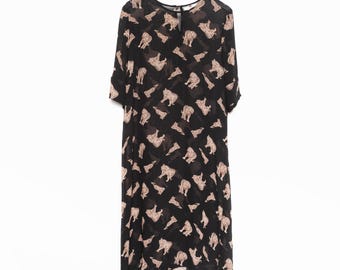 Sheer Black Tiger Print Coverup Dress: Rayon Midi M/L