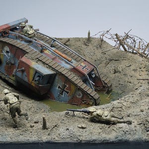 Diorama av beutepanzer från första världskriget | Slagfältsscen från Villers-Bretonneux 1918 | Skalmodell 1:35