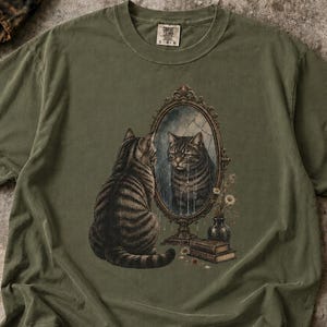 Crying Sad Cat T-Shirt , Cat Facing Its Reflection , Surreal Psychological Mirror Art Tee , Self Reflection Shirt , Unique Cat Lover Gift