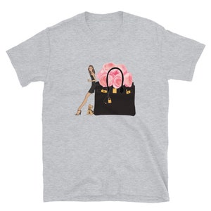 Hermès, Birkin, Yorkie, pivoines, fleurs, rose, illustration, Art de la mode, Filles, Cadeau pour elle, galerie, sac de créateur