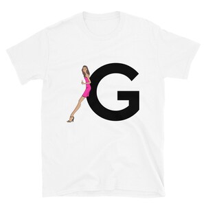 letra, G, design de alfabeto, feminino de A a Z, moda, esboço, ilustração, sexy, arte, designer, camiseta unissex de manga curta