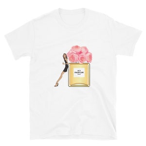 Glam Fashion tee, art,Designer perfume bottle,Paris wall art, Flower, peonies, Perfume, bottle, parfum, illustration, pink, girl, beautiful