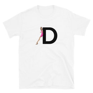 letra, D, design de alfabeto, feminino de A a Z, moda, esboço, ilustração, sexy, arte, designer, camiseta unissex de manga curta