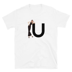 letra, u, design de alfabeto, feminino de A a Z, moda, esboço, ilustração, sexy, arte, designer, camiseta unissex de manga curta