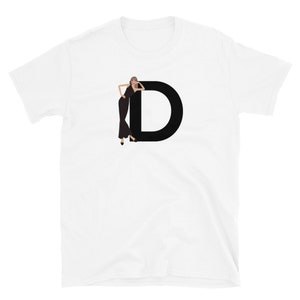letra, D, design de alfabeto, feminino de A a Z, moda, esboço, ilustração, sexy, arte, designer, camiseta unissex de manga curta