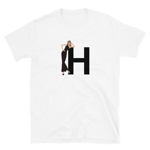 letra, H, design de alfabeto, feminino de A a Z, moda, esboço, ilustração, sexy, arte, designer, camiseta unissex de manga curta