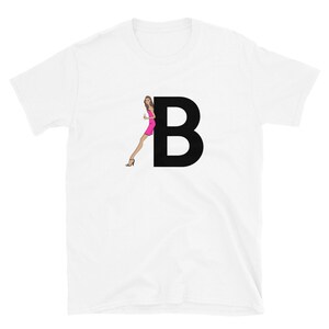 letra, B, diseño del alfabeto, mujer de la A a la Z, moda, boceto, ilustración, sexy, arte, diseñador, camiseta unisex de manga corta