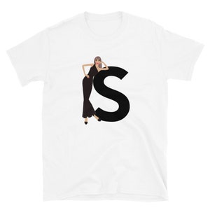 letra, S, design de alfabeto, feminino de A a Z, moda, esboço, ilustração, sexy, arte, designer, camiseta unissex de manga curta