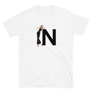 letra, N, design de alfabeto, feminino de A a Z, moda, esboço, ilustração, sexy, arte, designer, camiseta unissex de manga curta