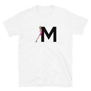 letra, M, design de alfabeto, feminino de A a Z, moda, esboço, ilustração, sexy, arte, designer, camiseta unissex de manga curta