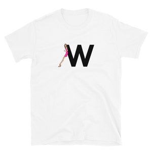 letra, W, diseño del alfabeto, mujer de la A a la Z, moda, boceto, ilustración, sexy, arte, diseñador, camiseta unisex de manga corta
