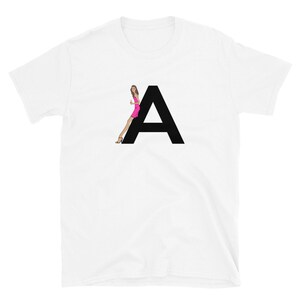 letra, A, design de alfabeto, feminino de A a Z, moda, esboço, ilustração, sexy, arte, designer, camiseta unissex de manga curta