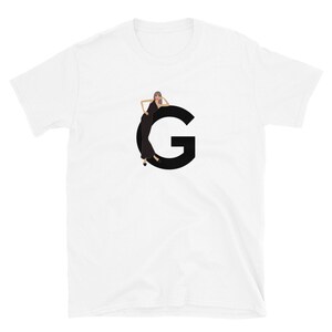 letra, G, design de alfabeto, feminino de A a Z, moda, esboço, ilustração, sexy, arte, designer, camiseta unissex de manga curta