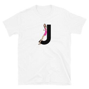 letra, J, design de alfabeto, feminino de A a Z, moda, esboço, ilustração, sexy, arte, designer, camiseta unissex de manga curta