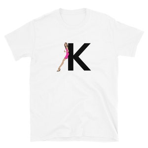 letra, K, diseño del alfabeto, mujer de la A a la Z, moda, boceto, ilustración, sexy, arte, diseñador, camiseta unisex de manga corta