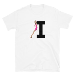 letra, I, design de alfabeto, feminino de A a Z, moda, esboço, ilustração, sexy, arte, designer, camiseta unissex de manga curta