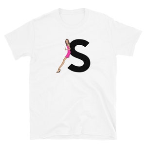 letra, S, design de alfabeto, feminino de A a Z, moda, esboço, ilustração, sexy, arte, designer, camiseta unissex de manga curta