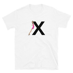 letra, X, design de alfabeto, feminino de A a Z, moda, esboço, ilustração, sexy, arte, designer, camiseta unissex de manga curta