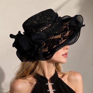 Vintage organzahatt med bred brätte | Brudfascinator i svartvitt vinrött