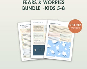 Fears and Worries Bundle Kids 5-8, 3 CBT Printable Packs, 29 Pages