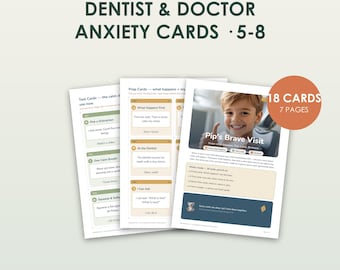 Karty lęku przed lekarzem dentystą dla dzieci w wieku 5-8 lat, zestaw do druku Brave Visit Coping, strach przed igłą