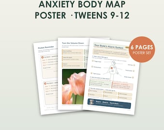 Anxiety Body Map Poster, Tweens 9-12 | Fight Flight Freeze Calm Down Printable, PhD Made