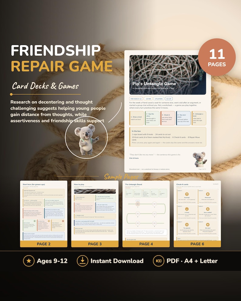 Friendship Repair Game for Tweens 9-12 Printable | CBT Cards for Feeling Left Out PDF — preview 1