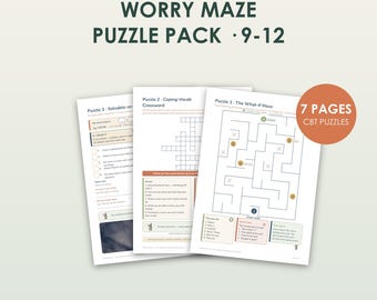 Worry Maze Puzzle Pack for Tweens 9-12, What-If Spiral CBT Printable, Anxiety Coping Skills