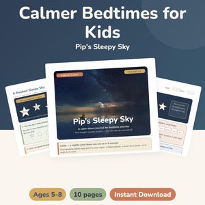 Bedtime Worry Journal for Kids 5-8, Sleepy Sky CBT Calm-Down Printable, Wind-Down Routine image 1