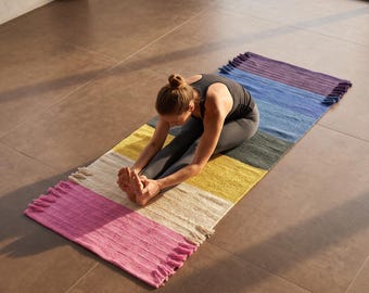 Organic Cotton Handwoven Yoga Mat, Anti-Slip Exercise Meditation Rug, 2x6 Ft