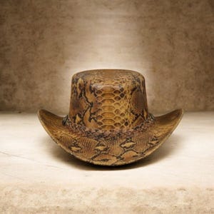 Cappello a cilindro da cowboy con stampa pitone marrone dorato / Fascia intrecciata Western Steampunk Gothic Festival Cosplay