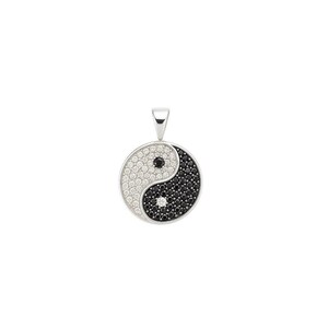 Yin Yang hanger, massief 925 sterling zilver met zwarte en witte diamanten, unisex hanger