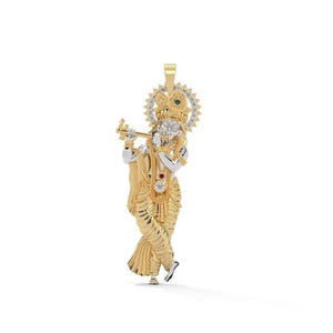 Colgante Krishna de plata de ley, baño de oro de 18 quilates y chakra giratorio, collar del Señor Krishna, joyería de protección, colgante Hare Krishna