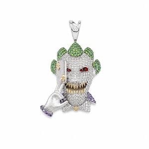 Colgante Joker, joyería artística de plata de ley 925 con baño de oro blanco.