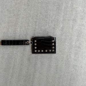 Croco Reptile Faux Leather Cardholder, Minimalist Wallet with Strap, Silver Hardware Bag Charm Keychain