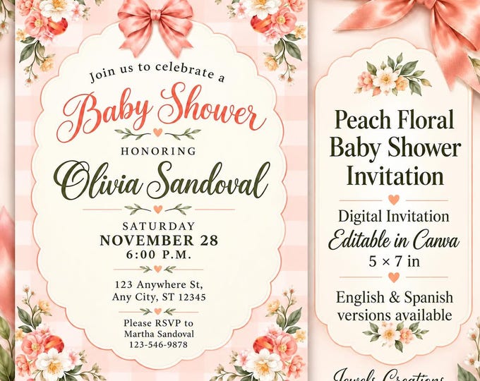 Sweet as a Peach Baby Shower Invitation Templete PLR | MRR