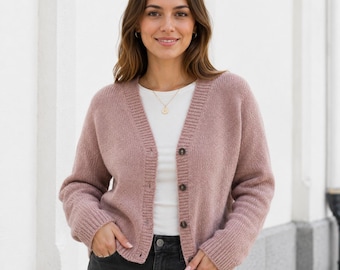 Knit Cardigan Pattern PDF, V Neck Raglan Cardigan, Top Down Knitting Pattern, Chunky Button Cardigan, Garter Stitch Sweater
