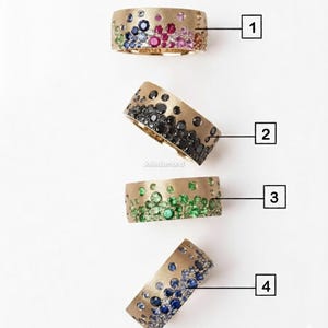 Anillo ancho con forma de cigarro, anillo con circonita cúbica multicolor, anillo con piedras dispersas, anillo de oro grueso, regalo de aniversario, anillo de moda atrevido