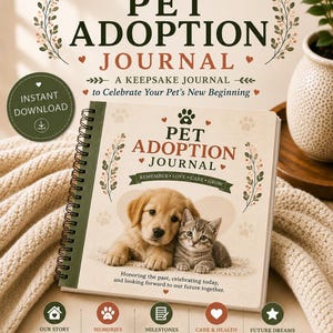 Pet Adoption Journal Printable | Puppy Memory Book | Kitten Journal | Digital Download | Pet Planner | Dog Memory Book |  Pet Keepsake Gift
