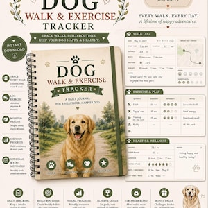 Dog Walk & Exercise Tracker Printable | Pet Walking Log | Dog Activity Planner | Fitness and Adventure Journal | PDF