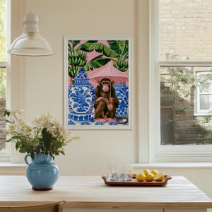 Chinoiserie Monkey Wall Art: (Digital Download) Colorful Animal Poster