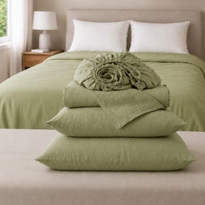 Linen 4pcs Sheet Set. 1 Flat sheet, 1 Fitted sheet, 2 Pillowcase. Soft Washed linen bedding set. Queen full king twin Custom Size Available.
