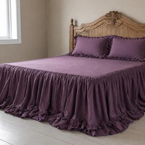 Rüschenbettrock aus Leinen – Tagesdecke aus 100 % französischem Flachsleinen, weich gewaschene Bettwäsche, individuelle Größen: Einzelbett, Doppelbett, Queensize, Kingsize, Landhaus-Bettdecken
