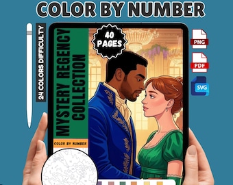 Mystery Regency Romance Color by Number PDF, Paint by Number Book, Adult Historical Romance Coloring Pages, Printable Digital Download