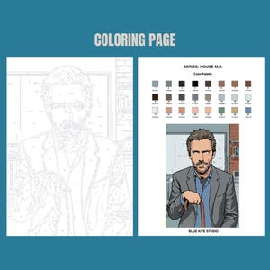 Libro para colorear por números de personajes icónicos de series, 40 páginas en PDF, para adultos, descarga instantánea. imagen 6