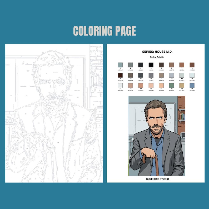 Libro para colorear por números de personajes icónicos de series, 40 páginas en PDF, para adultos, descarga instantánea. imagen 6