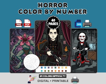 Libro da colorare con i numeri - Serie TV horror / Dipingi con i numeri - Libro da colorare per adulti - 40 pagine / Download digitale - Regalo di Halloween stampabile in PDF