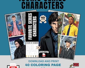 Livre de coloriage par numéros des personnages emblématiques de la série, 40 pages PDF, coloriage pour adultes, téléchargement instantané